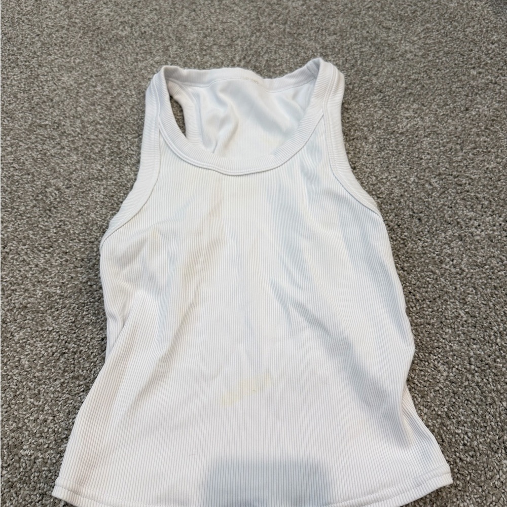 Alo White Ribbed Tank Top size small